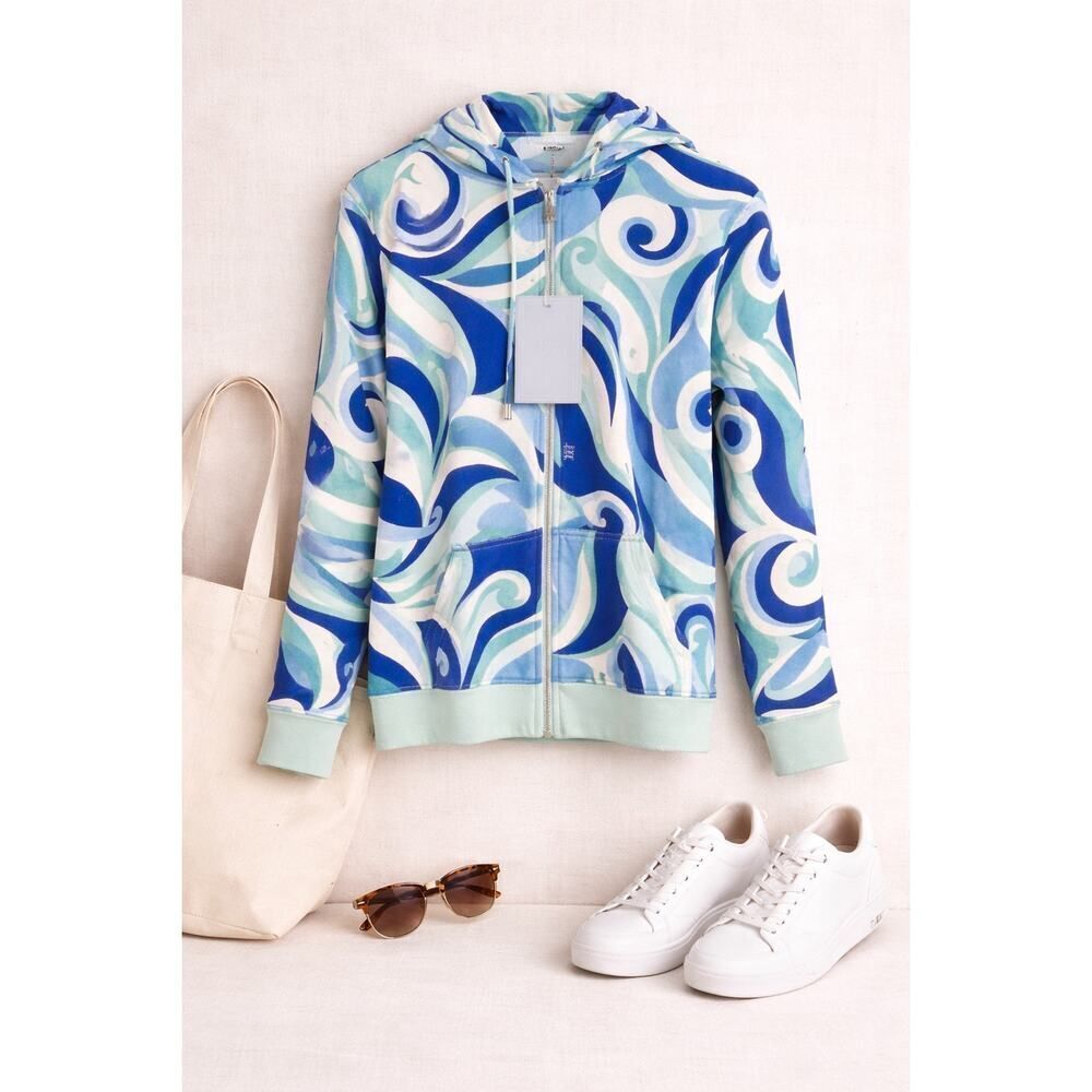 Hill House The Allie Zip-Up Ocean Kaleidoscope Hoodie XS Blue Green Swirl